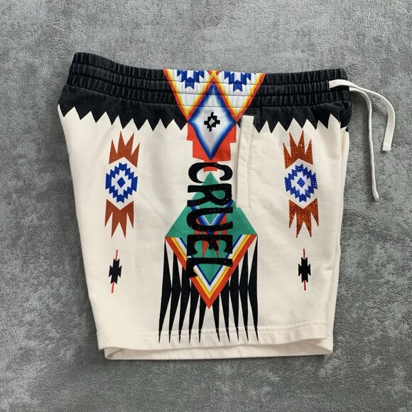 Cruel Play Ed Hardy Sweat Shorts Womens Medium Lion Rhinestones Aztec Tribal 5” - Picture 11 of 12